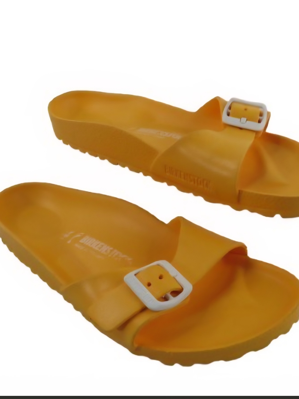 Birkenstock Yellow Slide Sandals with White Buckles